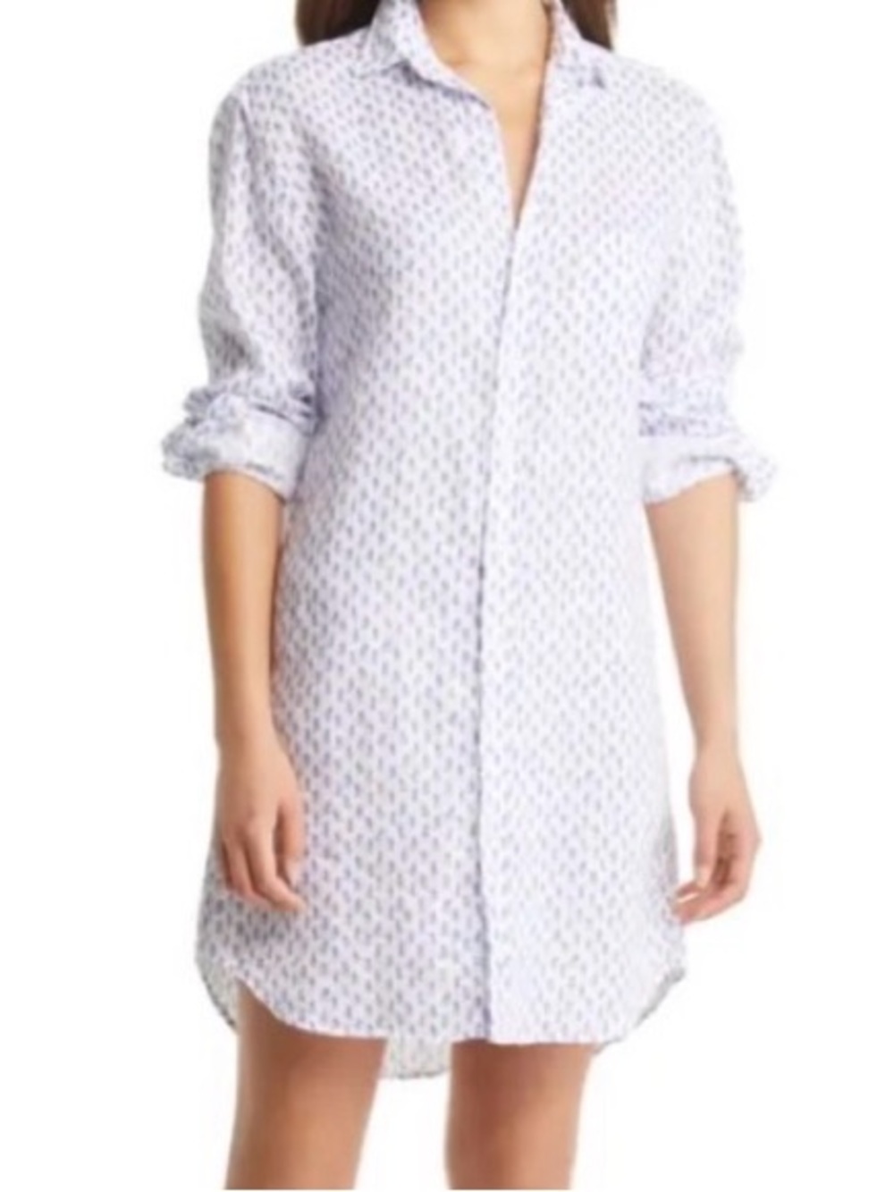 Frank & Eileen Mary Dress 100% Linen White with Pineapples, Size Small